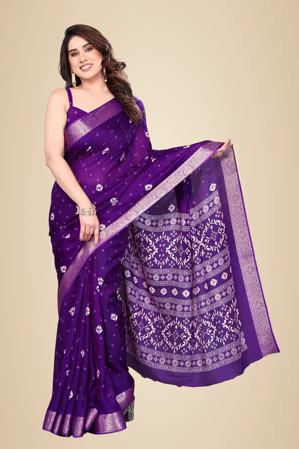 Violet_Silk_Bandhani_Marshmallow_Saree_For_Women