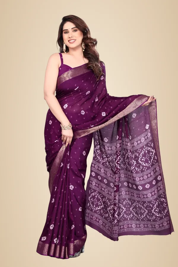 Wine_Silk_Bandhani_Marshmallow_Saree_For_Women