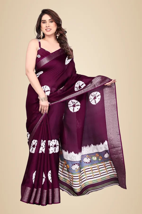 Dark_Wine_Silk_Bandhani_Marshmallow_Saree_For_Women