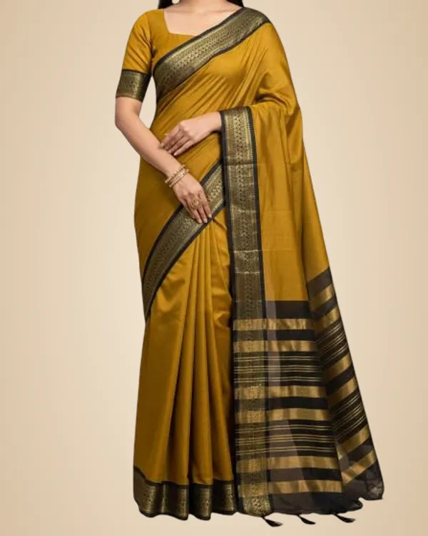 Mustard_Cotton_Blend_Narayanpet_Cotton_Silk_Saree_For_Women