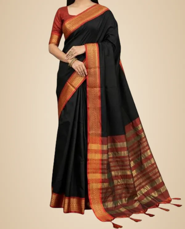 Black_Cotton_Blend_Narayanpet_Cotton_Silk_Saree_For_Women