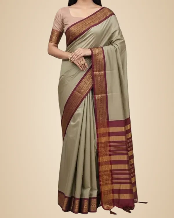 Beige_Cotton_Blend_Narayanpet_Cotton_Silk_Saree_For_Women