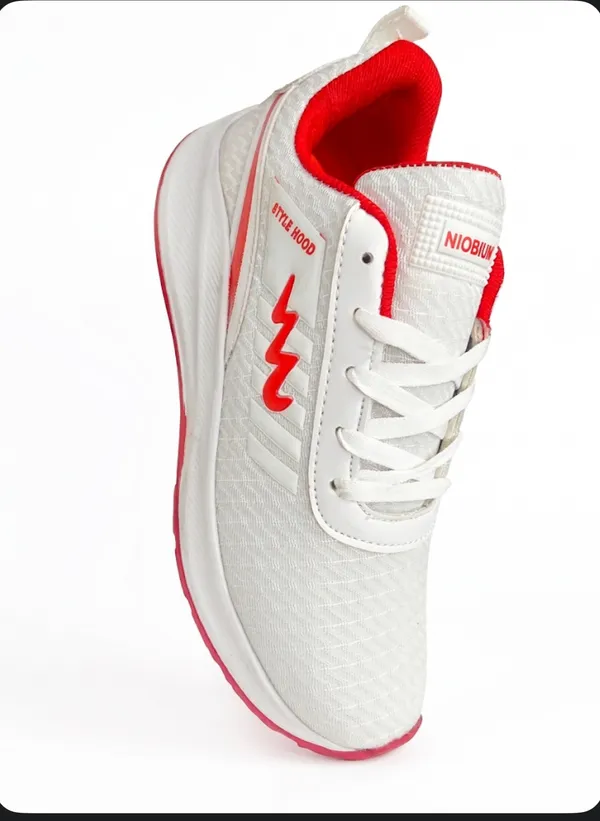 White_And_Red_Air_Mess_Fabrics_Lace_Up_Sports_Shoes_For_Men