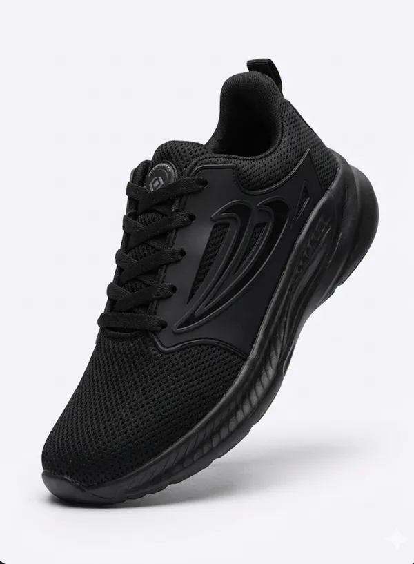 Black_Air_Mess_Fabrics_Lace_Up_Running_Shoes_For_Men