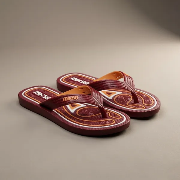 Maroon_And_Mustard_Rubber_Sheet_Flip_Flops_For_Women