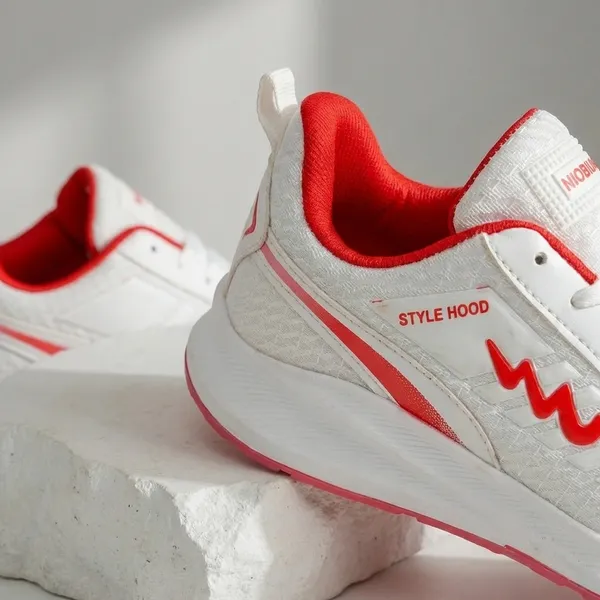 White_And_Red_Air_Mess_Fabrics_Lace_Up_Sports_Shoes_For_Men