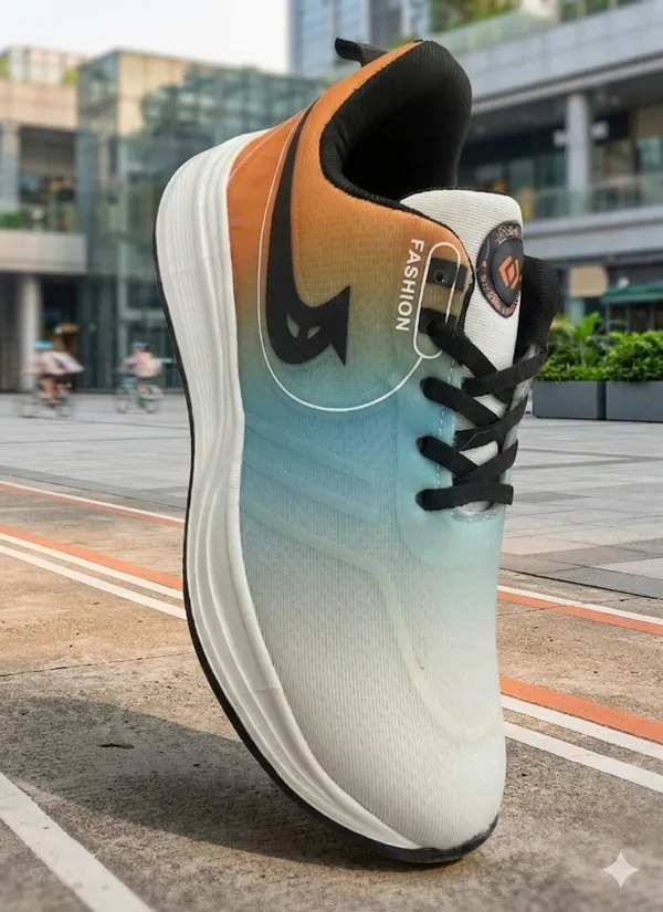 White_And_Orange_Air_Mess_Fabrics_Running_Shoes_For_Men