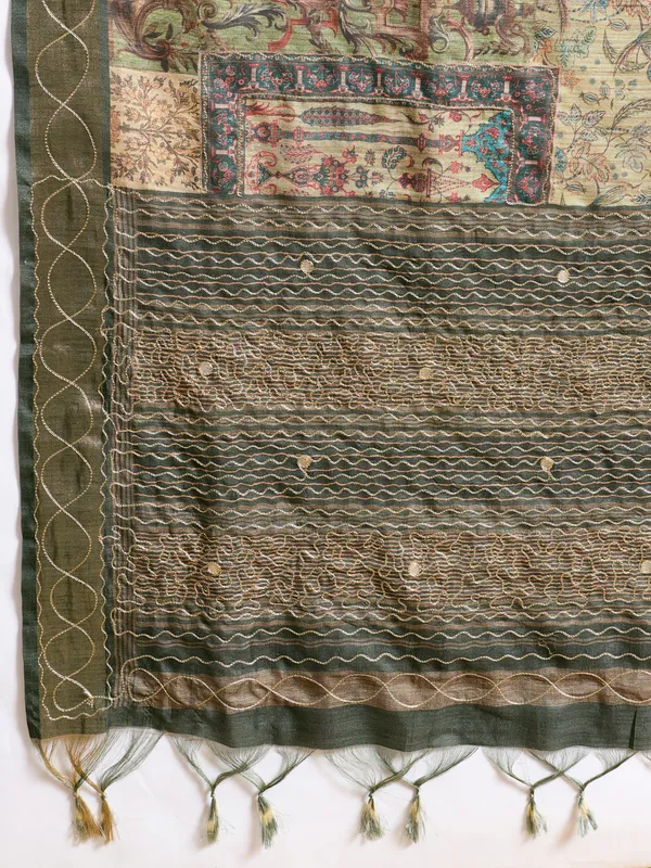 Olive_Green_Intricate_Embroidery_And_Decorative_Silk_Saree_For_Women
