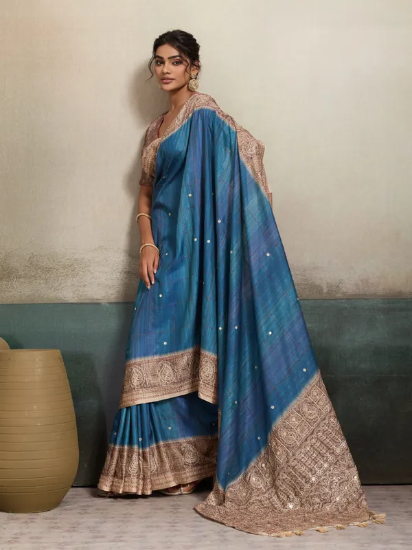 Electric_Blue_Aari_Embroidery_Chanderi_Silk_Saree_For_Women