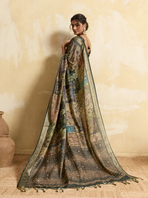 Olive_Green_Intricate_Embroidery_And_Decorative_Silk_Saree_For_Women