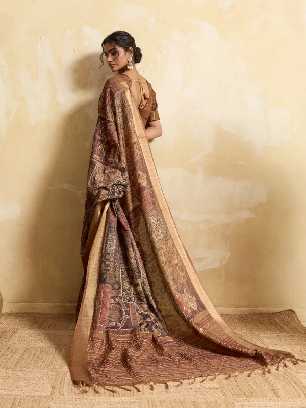 Beige_And_Rust_Intricate_Woven_Motifs_Silk_Saree_For_Women