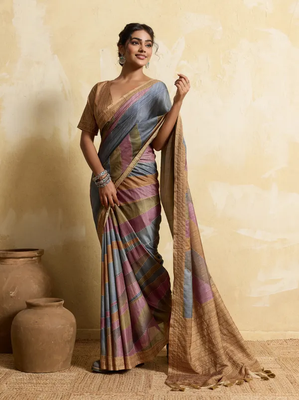 Golden_Beige_Abstract_With_Kantha_Work_Silk_Saree_For_Women