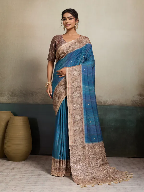 Electric_Blue_Aari_Embroidery_Chanderi_Silk_Saree_For_Women