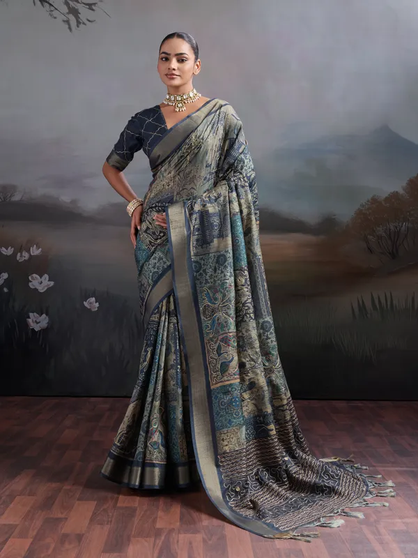 Charcoal_Grey_Intricate_Embrodiery_Woven_Zari_Border_Silk_Saree_For_Women