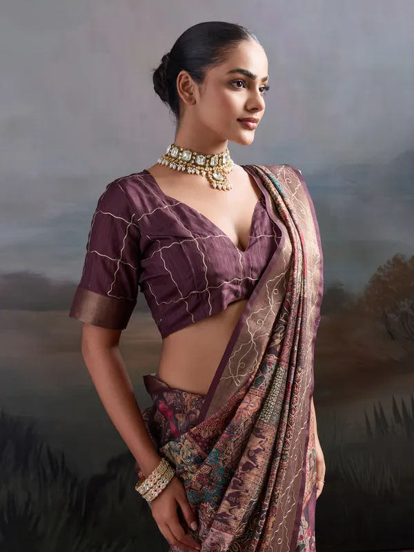 Wine_Floral_Embroidered_Silk_Saree_For_Women