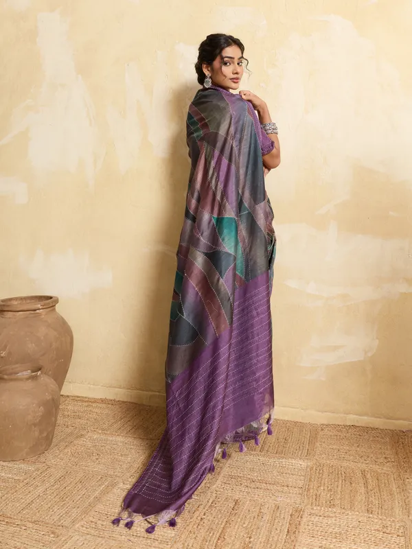 Purple_Abstract_Kantha_Work_Silk_Saree_For_Women