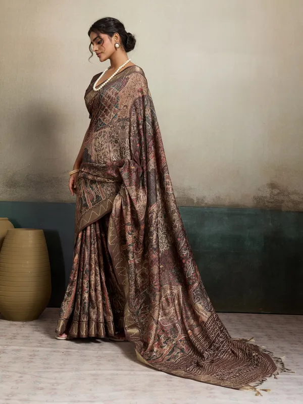 Brown_Intricate_Embrodiery_And_Zari_Border_Silk_Saree_For_Women