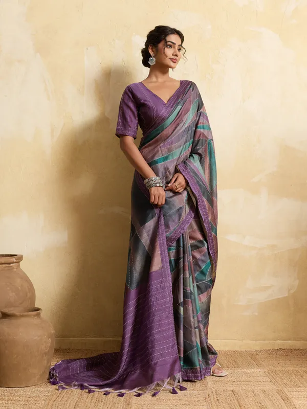 Purple_Abstract_Kantha_Work_Silk_Saree_For_Women