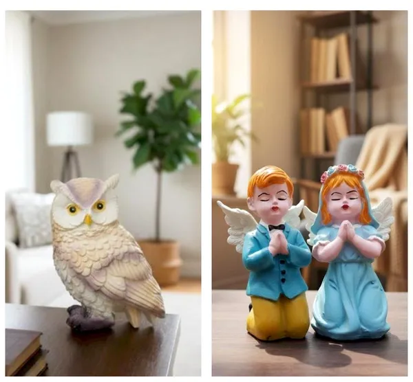 Multicolor_Premium_Resin_Owl_And_Praying_Boy_Girl_Couple_Showpiece_|_13_Cm_|_Pack_Of_2