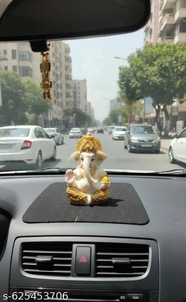 White_Premium_Resin_Lord_Ganesh_Car_Dashboard_Idol_|_13_Cm