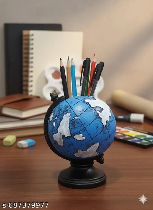 Blue_And_Pink_Premium_Resin_Globe_Shape_And_Elephant_Shape_Pen_Holder_For_Study_Table_|_13_Cm_|_Pack_Of_2