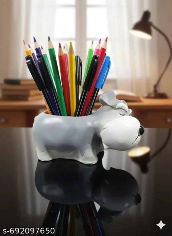White_Premium_Resin_Cute_Dog_Shape_Pen_Stand_For_Study_Table_|_13_Cm