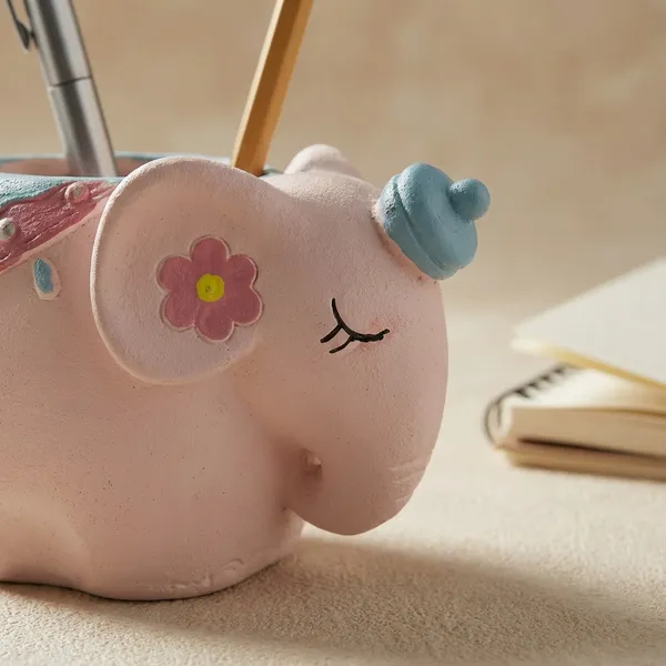 Pink_Premium_Resin_Elephant_Shape_Pen_Holder_For_Table_Desk_|_13_Cm