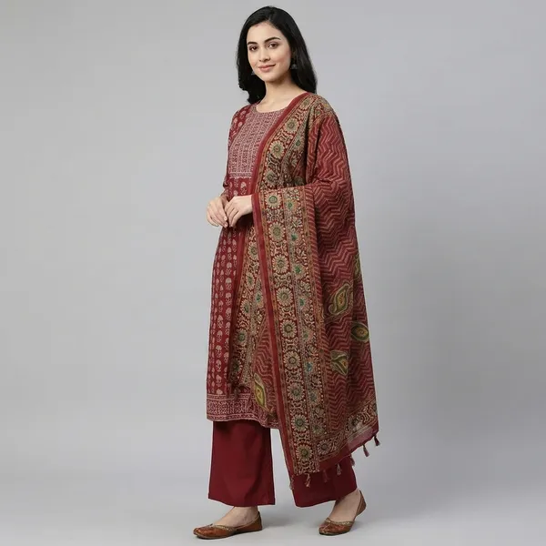 Elegant_Maroon_Printed_Rayon_Churidar_Dress_Material_With_Dupatta