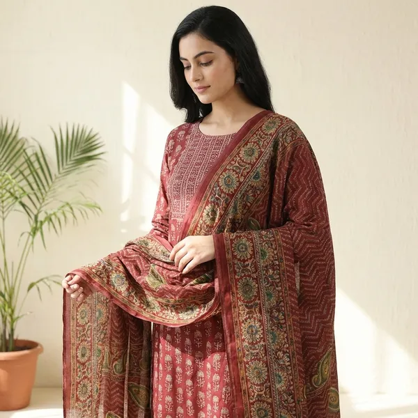 Elegant_Maroon_Printed_Rayon_Churidar_Dress_Material_With_Dupatta