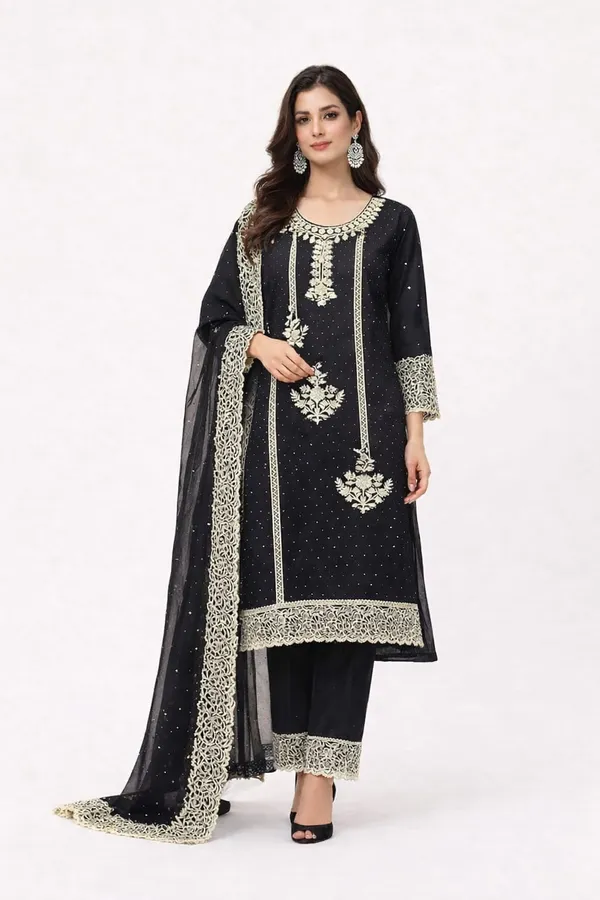 Elegant_Black_Star_Georgette_Churidar_material_with_Embroidery_|_Kurta,_Pant_&_Dupatta_for_Festive_&_Party_Wear