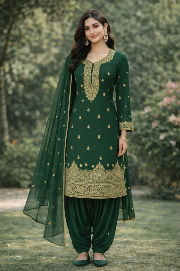 Elegant_Green_Star_Georgette_Salwar_Kameez_Material_with_Intricate_Gold_Embroidery_&_Dupatta