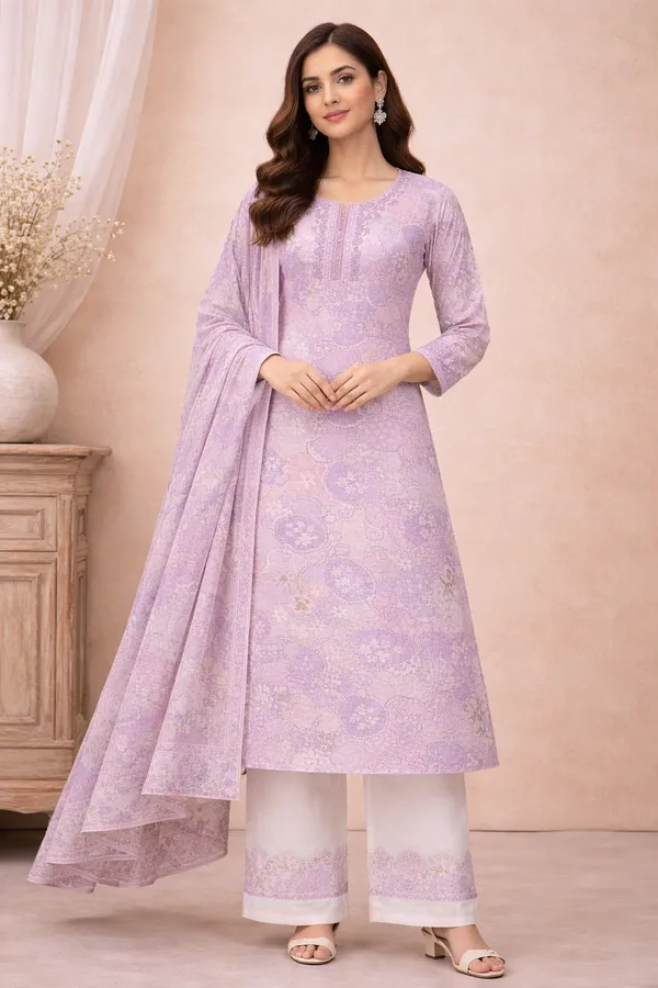 Elegant_Lavendar_Pure_Cotton_Churidar_Material_with_Dupatta_|_Printed_Kurta,_Pant_&_Dupatta_Fabric_for_Daily_&_Festive_Wear