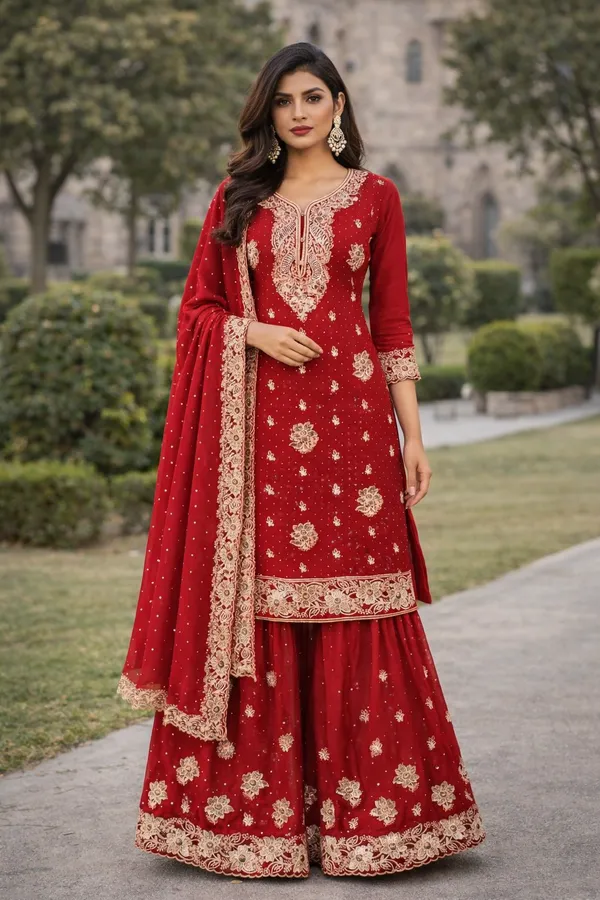 Elegant_Red_Georgette_Salwar_Kameez_Set_with_Embroidery_–_Top_Material_&_Stitched_Sharara_Bottom_with_Dupatta