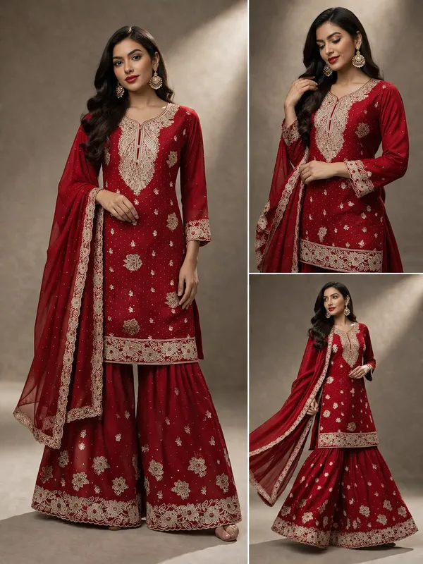 Elegant_Red_Georgette_Salwar_Kameez_Set_with_Embroidery_–_Top_Material_&_Stitched_Sharara_Bottom_with_Dupatta