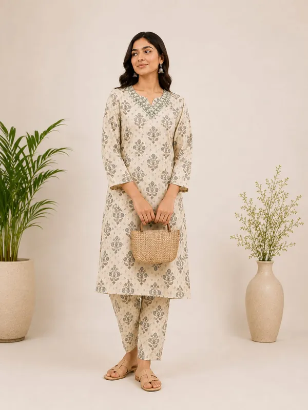 Ivory_Floral_Printed_Kurta_Top_with_Pants_–_Elegant_Cotton_Co-ord_Set_for_Women