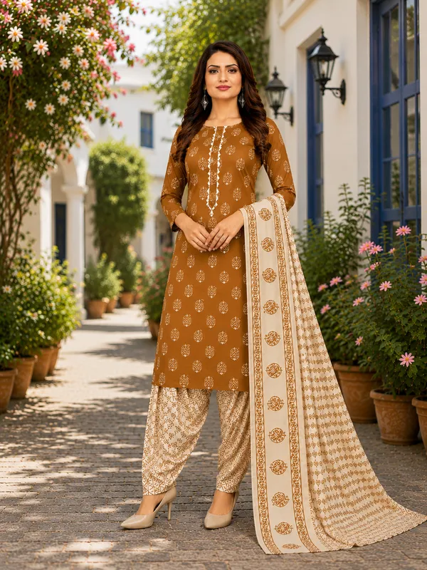 Mustard_Brown_Printed_Cotton_Patiala_Suit_Material_with_Dupatta_–_Premium_Everyday_Wear