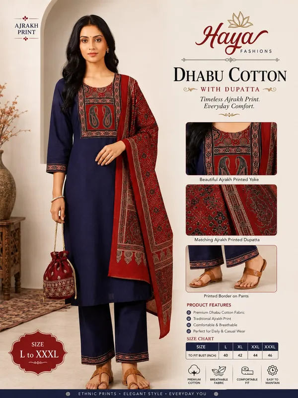 Premium_Dhabu_Cotton_Ajrakh_Printed_Kurta_Pant_Dupatta_Set