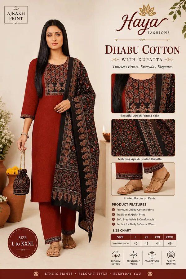 Premium_Dhabu_Cotton_Ajrakh_Printed_Kurta_Pant_Dupatta_Set
