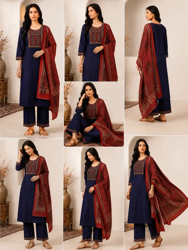 Premium_Dhabu_Cotton_Ajrakh_Printed_Kurta_Pant_Dupatta_Set