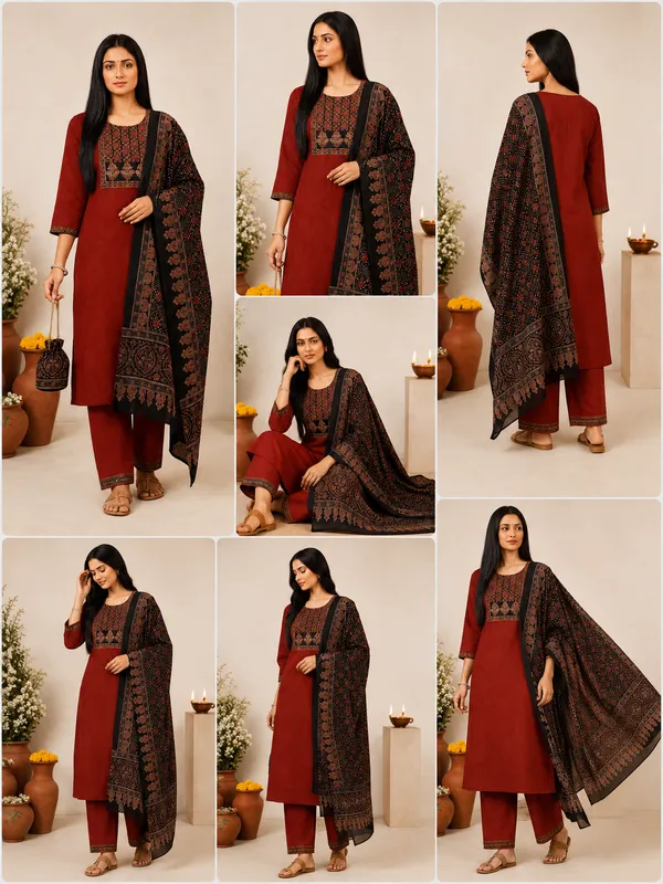 Premium_Dhabu_Cotton_Ajrakh_Printed_Kurta_Pant_Dupatta_Set