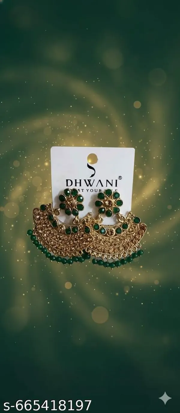 Elegant_Green_Stone_Chandbali_Earrings_With_Gold_Finish_Traditional_Party_Wear_Jewelry