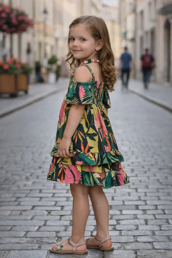 Multicolour_Polyester_And_Cotton_Blend_Tiered_Dress_For_Girls