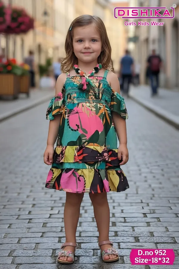 Multicolour_Polyester_And_Cotton_Blend_Tiered_Dress_For_Girls