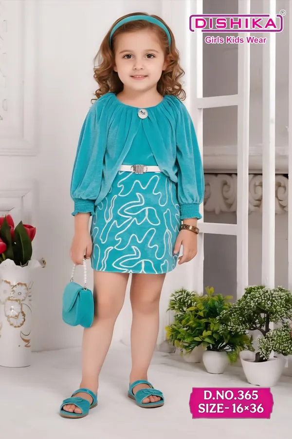 Sky_Blue_Velvet_&_Polyester_Top_&_Skirt_Set_For_Girls