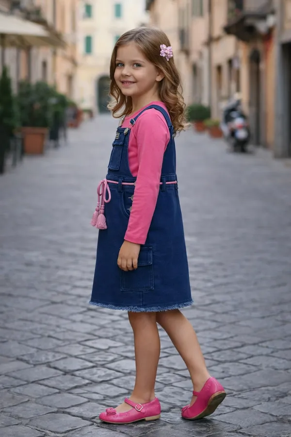 Blue_And_Pink_Denim_&_Cotton_Pinafore_Dress_With_Top_Set_For_Girls