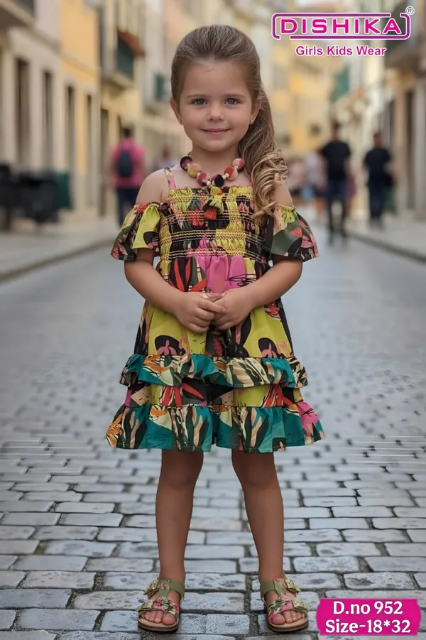 Multicolour_Polyester_And_Cotton_Blend_Tiered_Dress_For_Girls