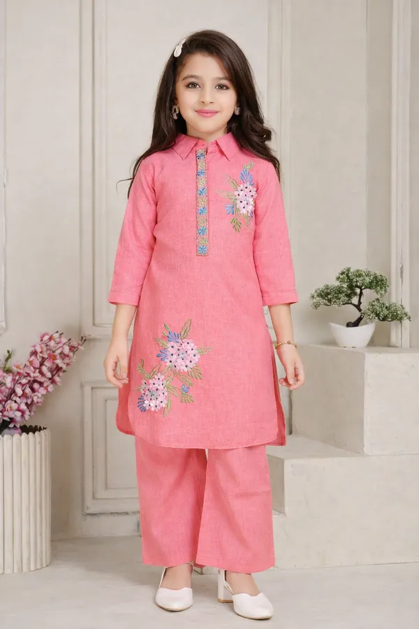 Pink_Cotton_Blend_Kurta_Palazzo_Set_For_Girls