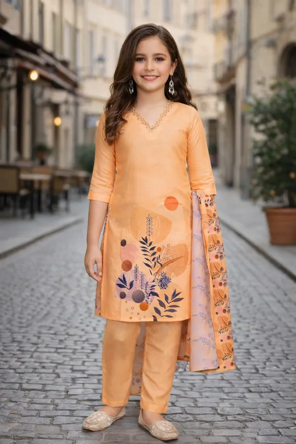 Orange_Cotton_Blend_Ethnic_Suit_Set_With_Dupatta_For_Girls