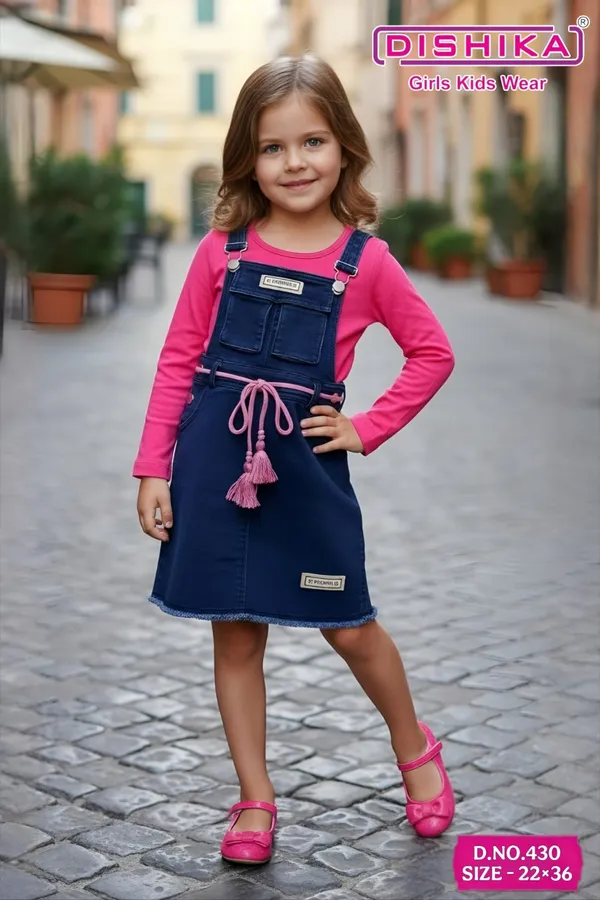 Blue_And_Pink_Denim_&_Cotton_Pinafore_Dress_With_Top_Set_For_Girls