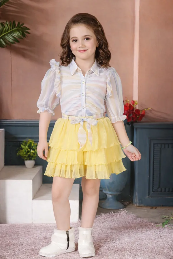Yellow_And_White_Cotton_Blend_Skirt_&_Shirt_Set_For_Girls